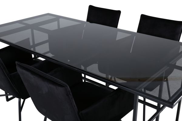 Imagine Leif Dining Table - Black / Black smoked smoked Glass+Petra Chair - Black / Black Velvet_4