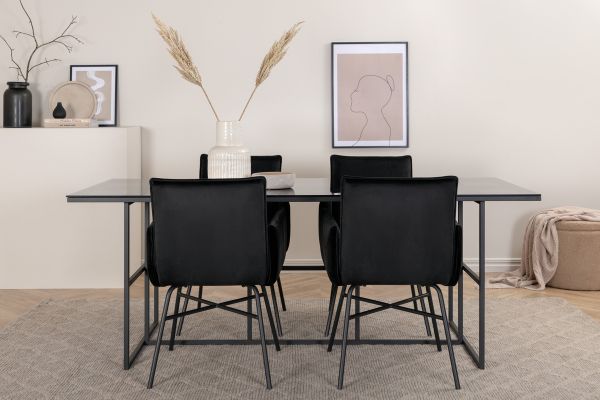 Imagine Leif Dining Table - Black / Black smoked smoked Glass+Petra Chair - Black / Black Velvet_4