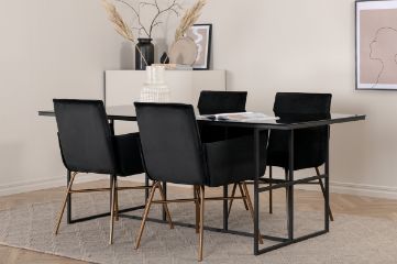 Imagine Leif Dining Table - Black / Black smoked smoked Glass+Petra Chair - Distressed Copper / Black Velvet_4