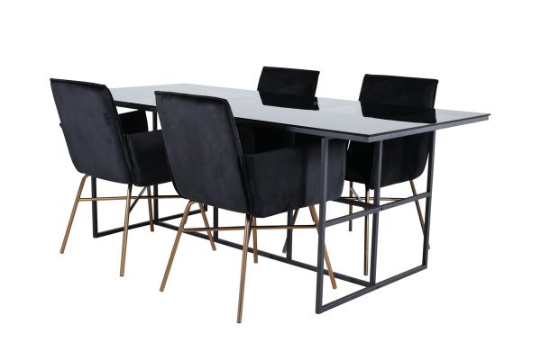 Imagine Leif Dining Table - Black / Black smoked smoked Glass+Petra Chair - Distressed Copper / Black Velvet_4