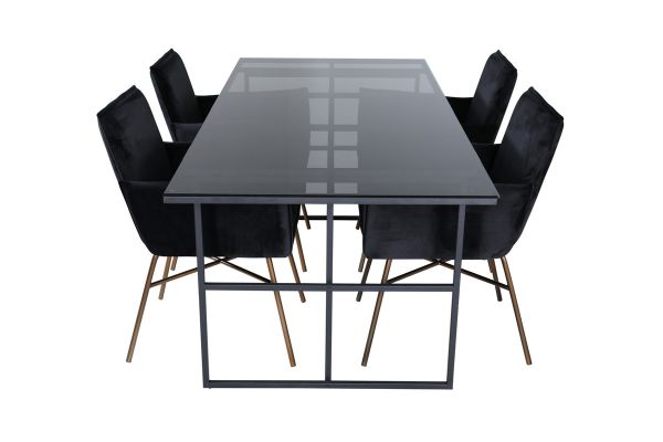 Imagine Leif Dining Table - Black / Black smoked smoked Glass+Petra Chair - Distressed Copper / Black Velvet_4