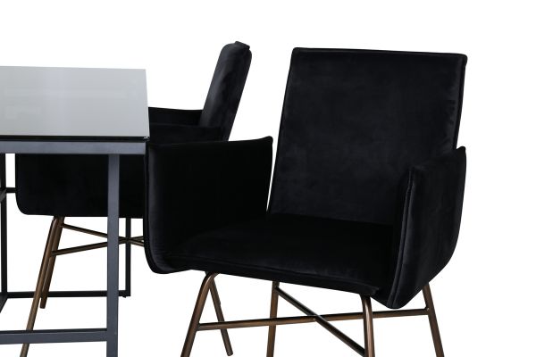 Imagine Leif Dining Table - Black / Black smoked smoked Glass+Petra Chair - Distressed Copper / Black Velvet_4