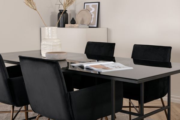 Imagine Leif Dining Table - Black / Black smoked smoked Glass+Petra Chair - Distressed Copper / Black Velvet_4