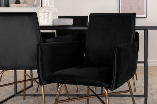 Imagine Leif Dining Table - Black / Black smoked smoked Glass+Petra Chair - Distressed Copper / Black Velvet_4