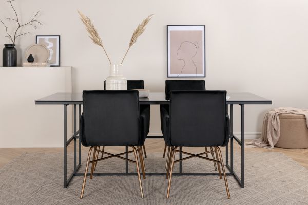 Imagine Leif Dining Table - Black / Black smoked smoked Glass+Petra Chair - Distressed Copper / Black Velvet_4