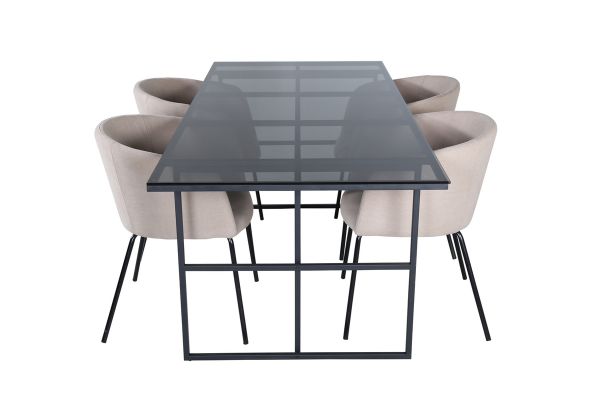 Imagine Leif Dining Table - Black / Black smoked smoked Glass+Berit Chair - Black / Beige Fabric (Polyester linen )_4