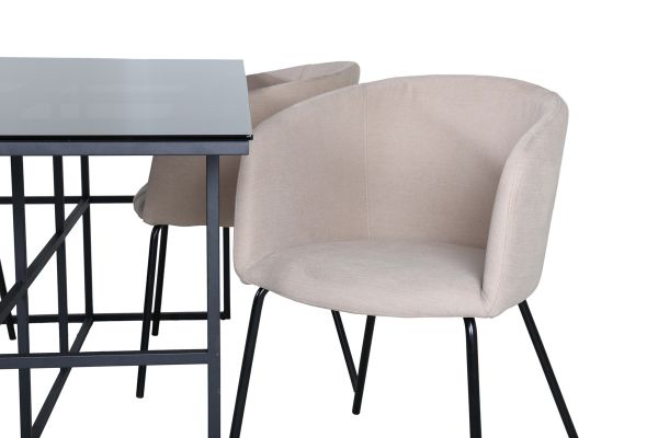 Imagine Leif Dining Table - Black / Black smoked smoked Glass+Berit Chair - Black / Beige Fabric (Polyester linen )_4