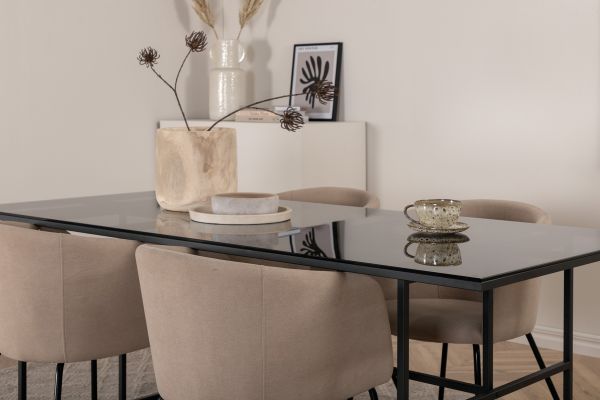 Imagine Leif Dining Table - Black / Black smoked smoked Glass+Berit Chair - Black / Beige Fabric (Polyester linen )_4