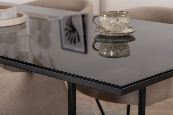 Imagine Leif Dining Table - Black / Black smoked smoked Glass+Berit Chair - Black / Beige Fabric (Polyester linen )_4