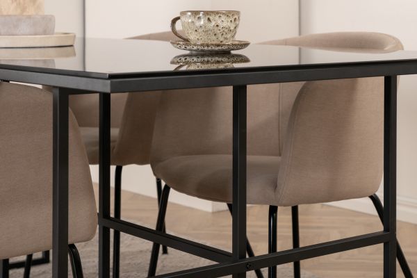 Imagine Leif Dining Table - Black / Black smoked smoked Glass+Berit Chair - Black / Beige Fabric (Polyester linen )_4