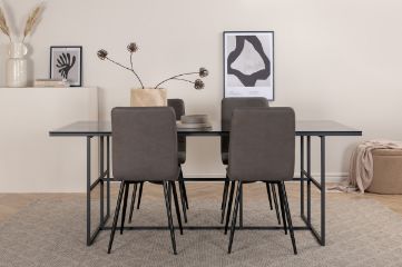 Imagine Leif Dining Table - Black / Black smoked smoked Glass+Windu Lyx Chair - Black / Grey Micro Fibre_4