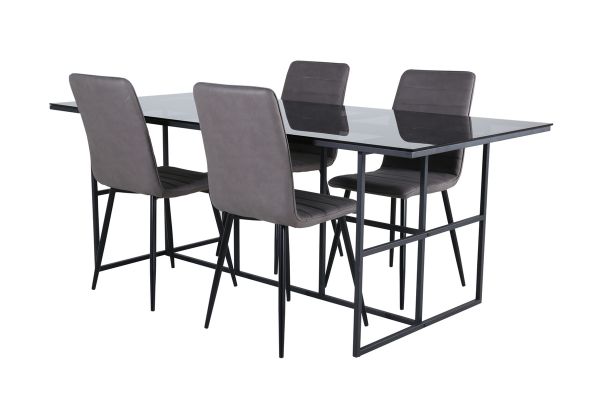 Imagine Leif Dining Table - Black / Black smoked smoked Glass+Windu Lyx Chair - Black / Grey Micro Fibre_4