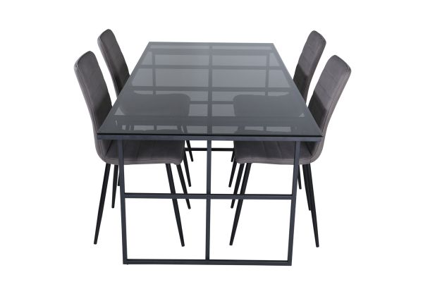 Imagine Leif Dining Table - Black / Black smoked smoked Glass+Windu Lyx Chair - Black / Grey Micro Fibre_4