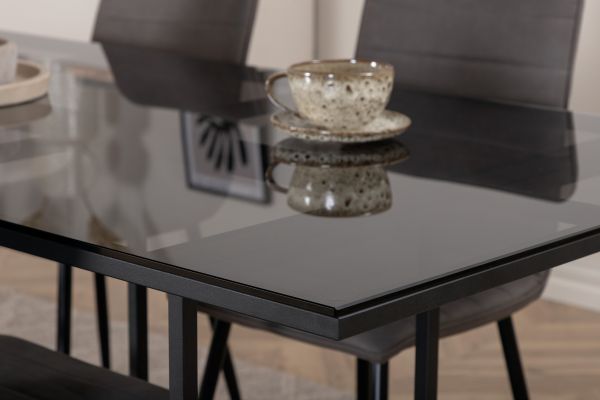 Imagine Leif Dining Table - Black / Black smoked smoked Glass+Windu Lyx Chair - Black / Grey Micro Fibre_4