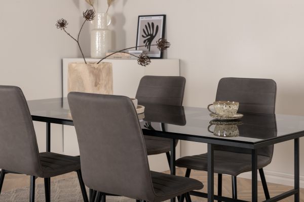 Imagine Leif Dining Table - Black / Black smoked smoked Glass+Windu Lyx Chair - Black / Grey Micro Fibre_4