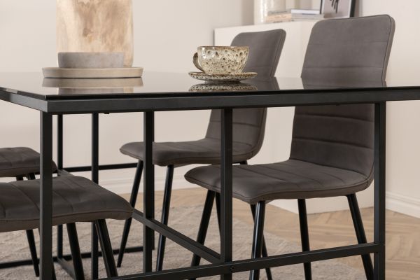 Imagine Leif Dining Table - Black / Black smoked smoked Glass+Windu Lyx Chair - Black / Grey Micro Fibre_4