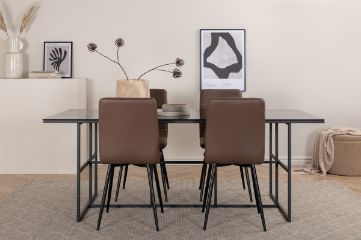 Imagine Leif Dining Table - Black / Black smoked smoked Glass+Windu Lyx Chair - Black / Brown Micro Fibre_4