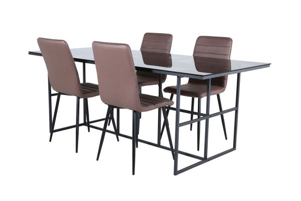 Imagine Leif Dining Table - Black / Black smoked smoked Glass+Windu Lyx Chair - Black / Brown Micro Fibre_4