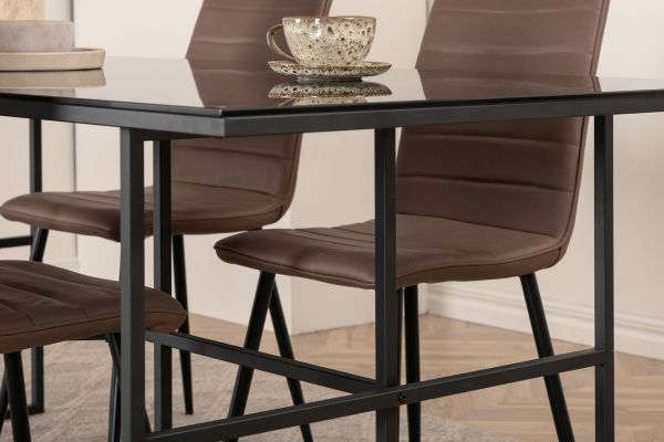 Imagine Leif Dining Table - Black / Black smoked smoked Glass+Windu Lyx Chair - Black / Brown Micro Fibre_4