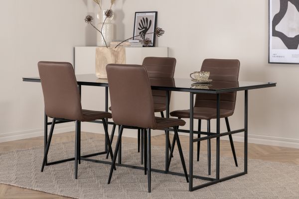 Imagine Leif Dining Table - Black / Black smoked smoked Glass+Windu Lyx Chair - Black / Brown Micro Fibre_4