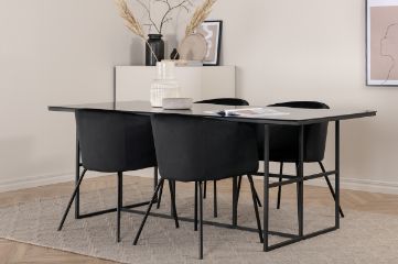 Imagine Leif Dining Table - Black / Black smoked smoked Glass+Berit Chair - Black / Black Velvet_4