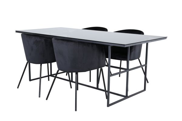 Imagine Leif Dining Table - Black / Black smoked smoked Glass+Berit Chair - Black / Black Velvet_4