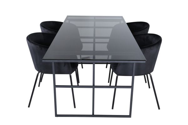 Imagine Leif Dining Table - Black / Black smoked smoked Glass+Berit Chair - Black / Black Velvet_4