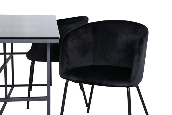 Imagine Leif Dining Table - Black / Black smoked smoked Glass+Berit Chair - Black / Black Velvet_4