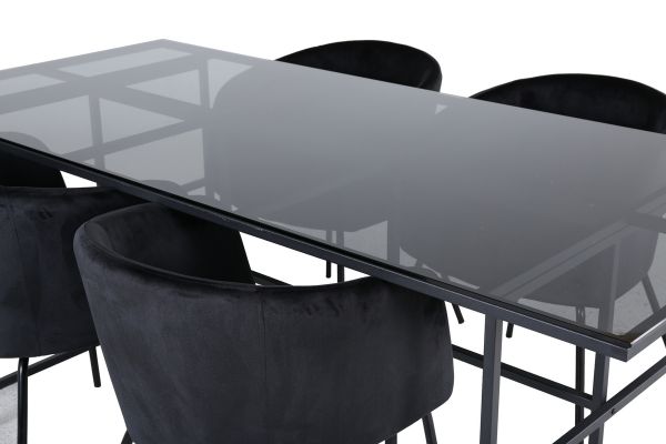 Imagine Leif Dining Table - Black / Black smoked smoked Glass+Berit Chair - Black / Black Velvet_4