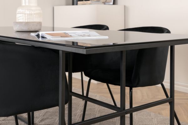 Imagine Leif Dining Table - Black / Black smoked smoked Glass+Berit Chair - Black / Black Velvet_4