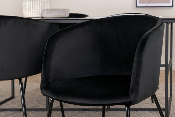 Imagine Leif Dining Table - Black / Black smoked smoked Glass+Berit Chair - Black / Black Velvet_4