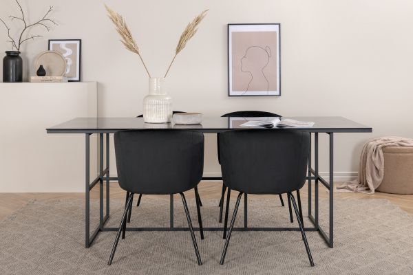 Imagine Leif Dining Table - Black / Black smoked smoked Glass+Berit Chair - Black / Black Velvet_4