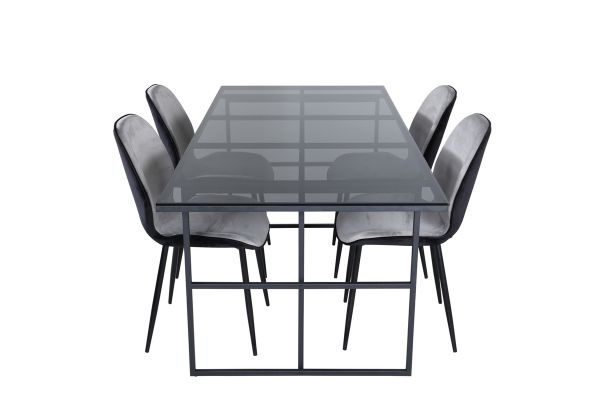 Imagine Leif Dining Table - Black / Black smoked smoked Glass+Emma Chair - Black / Black and Light Grey Black Velvet in Back Grey Velvet in front_4