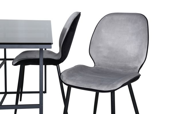 Imagine Leif Dining Table - Black / Black smoked smoked Glass+Emma Chair - Black / Black and Light Grey Black Velvet in Back Grey Velvet in front_4