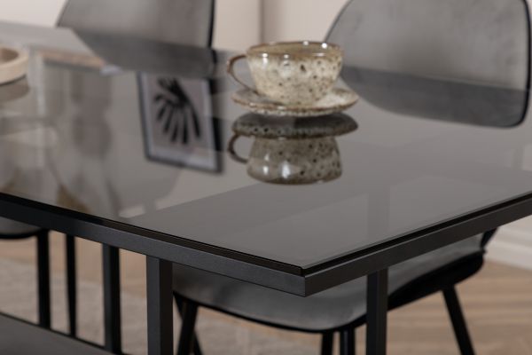 Imagine Leif Dining Table - Black / Black smoked smoked Glass+Emma Chair - Black / Black and Light Grey Black Velvet in Back Grey Velvet in front_4