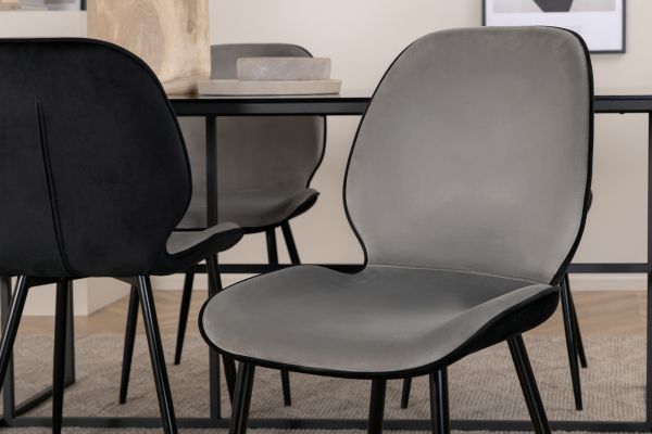 Imagine Leif Dining Table - Black / Black smoked smoked Glass+Emma Chair - Black / Black and Light Grey Black Velvet in Back Grey Velvet in front_4