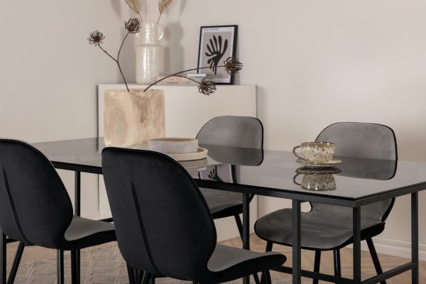 Imagine Leif Dining Table - Black / Black smoked smoked Glass+Emma Chair - Black / Black and Light Grey Black Velvet in Back Grey Velvet in front_4