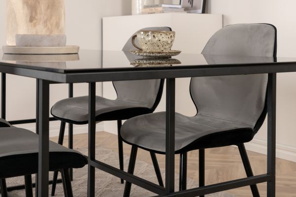 Imagine Leif Dining Table - Black / Black smoked smoked Glass+Emma Chair - Black / Black and Light Grey Black Velvet in Back Grey Velvet in front_4