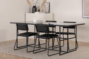 Imagine Leif Dining Table - Black / Black smoked smoked Glass+Kenth Chair - Black / Black PU_4