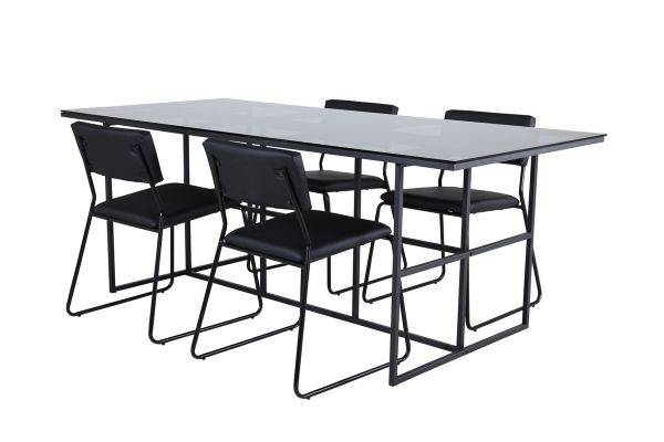 Imagine Leif Dining Table - Black / Black smoked smoked Glass+Kenth Chair - Black / Black PU_4