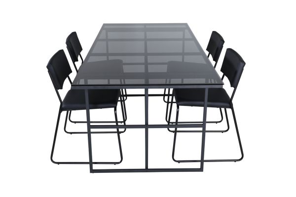 Imagine Leif Dining Table - Black / Black smoked smoked Glass+Kenth Chair - Black / Black PU_4