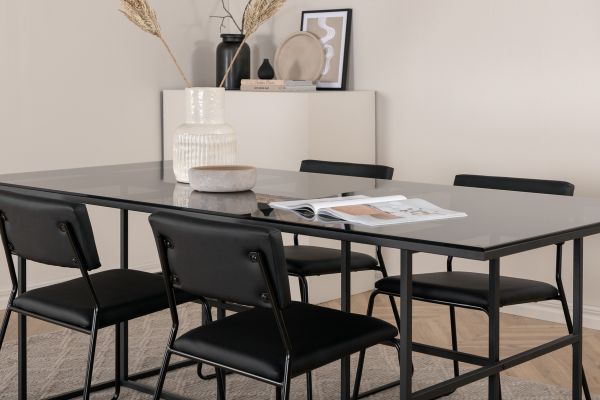 Imagine Leif Dining Table - Black / Black smoked smoked Glass+Kenth Chair - Black / Black PU_4