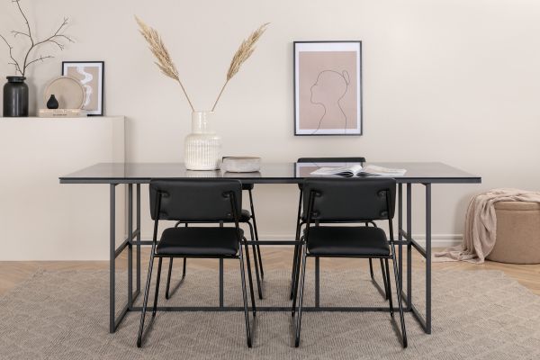 Imagine Leif Dining Table - Black / Black smoked smoked Glass+Kenth Chair - Black / Black PU_4