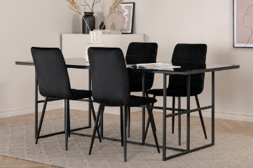 Imagine Leif Dining Table - Black / Black smoked smoked Glass+Windu Lyx Chair - Black / Black Velvet_4