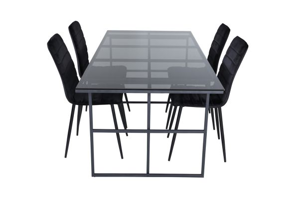 Imagine Leif Dining Table - Black / Black smoked smoked Glass+Windu Lyx Chair - Black / Black Velvet_4