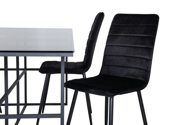 Imagine Leif Dining Table - Black / Black smoked smoked Glass+Windu Lyx Chair - Black / Black Velvet_4