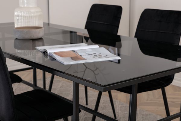 Imagine Leif Dining Table - Black / Black smoked smoked Glass+Windu Lyx Chair - Black / Black Velvet_4