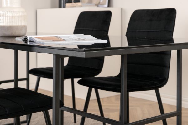 Imagine Leif Dining Table - Black / Black smoked smoked Glass+Windu Lyx Chair - Black / Black Velvet_4