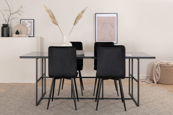 Imagine Leif Dining Table - Black / Black smoked smoked Glass+Windu Lyx Chair - Black / Black Velvet_4