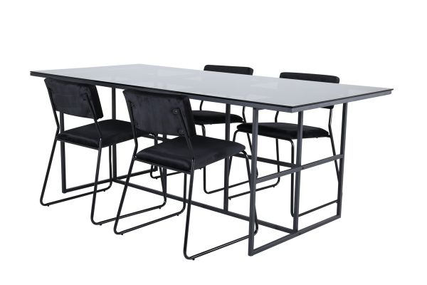 Imagine Leif Dining Table - Black / Black smoked smoked Glass+Kenth Chair - Black / Black Velvet_4